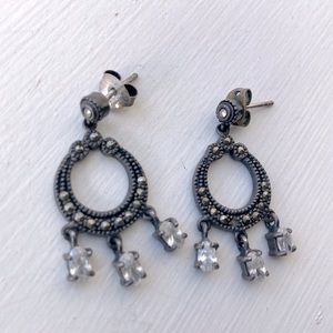 Small Marcasite, Silver, and Faux Diamond Earrings
